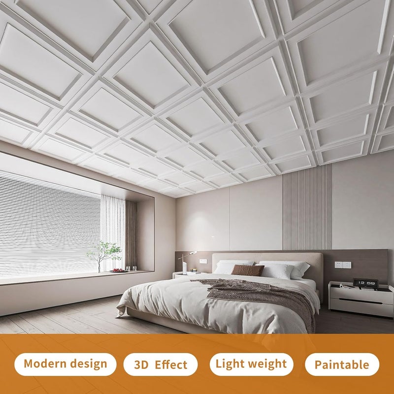 WOWSTAR 12-Pack 24"x24" Drop Ceiling Tiles, Waterproof Glue up Ceiling Panels, Modern Style 3D Wall Panels, White - Image 3